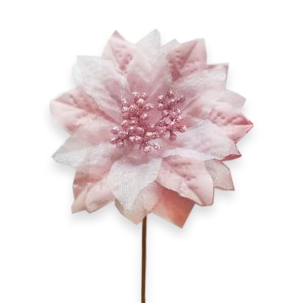 Poinsettia zápich textil 18 cm růžová