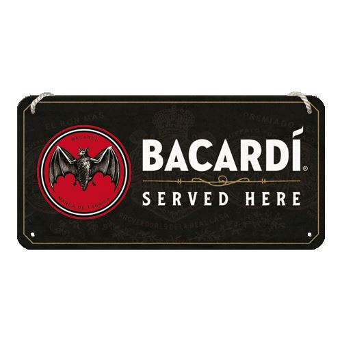 Závěsná cedule: Bacardi Served Here 10x20 cm
