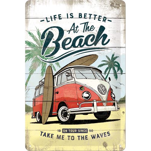 Plechová cedule: VW Life is Better at the Beach - 30x20 cm