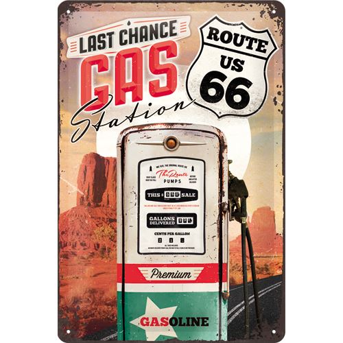 Plechová cedule: Route 66 (Gas Station) - 30x20 cm