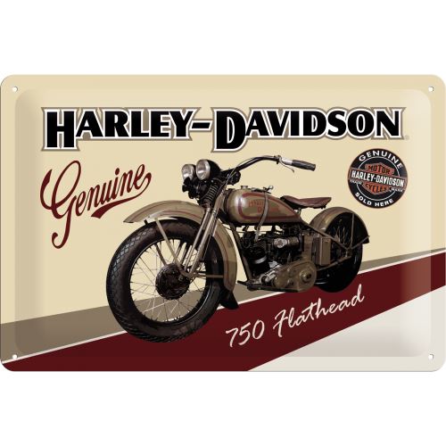 Plechová cedule: Harley-Davidson Genuine (750 Flathead) - 30x20 cm