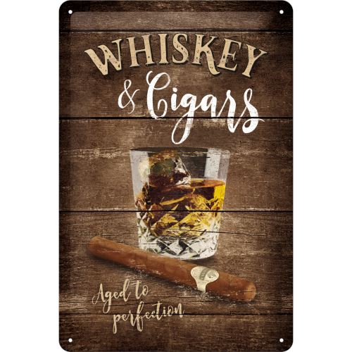 Plechová cedule: Whiskey & Cigars - 30x20 cm