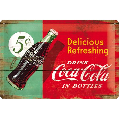 Plechová cedule: Coca-Cola (Dvoubarevná) - 30x20 cm