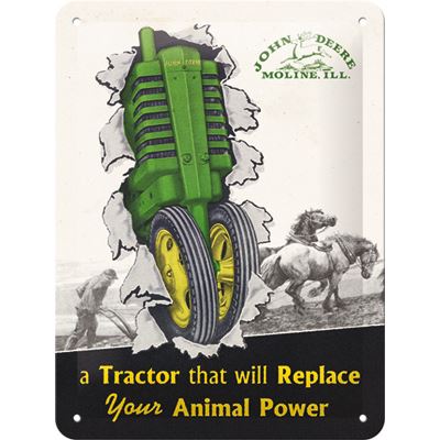 Plechová cedule: John Deere Tractor & Animal Power - 15x20 cm