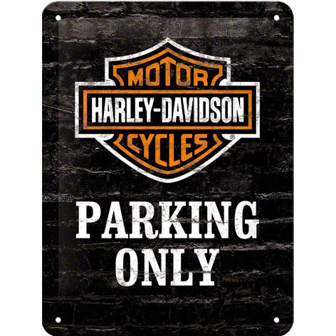 Plechová cedule: Harley-Davidson Parking Only - 20x15 cm