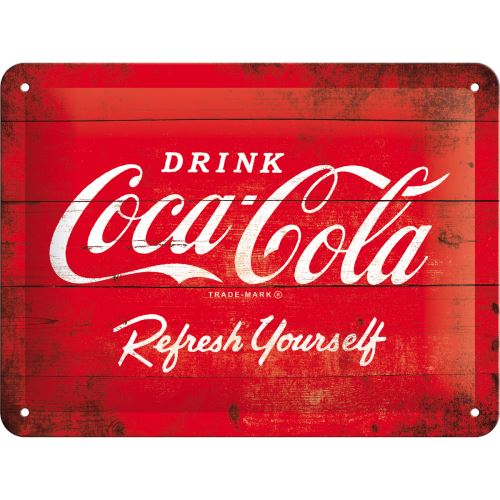 Plechová cedule: Coca-Cola (červené logo) - 20x15 cm