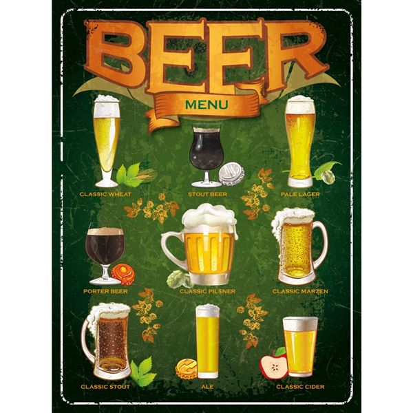 Plechová cedule: Beer menu - 30x40 cm