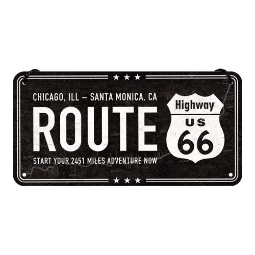 Závěsná cedule: Route 66 (Chicago - Santa Monica) 10x20 cm