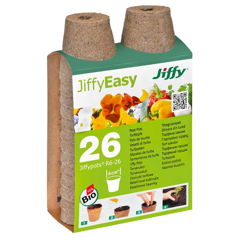 Rašelinový květináč Jiffypot® R6-26, 6 cm - balení 26 kusů