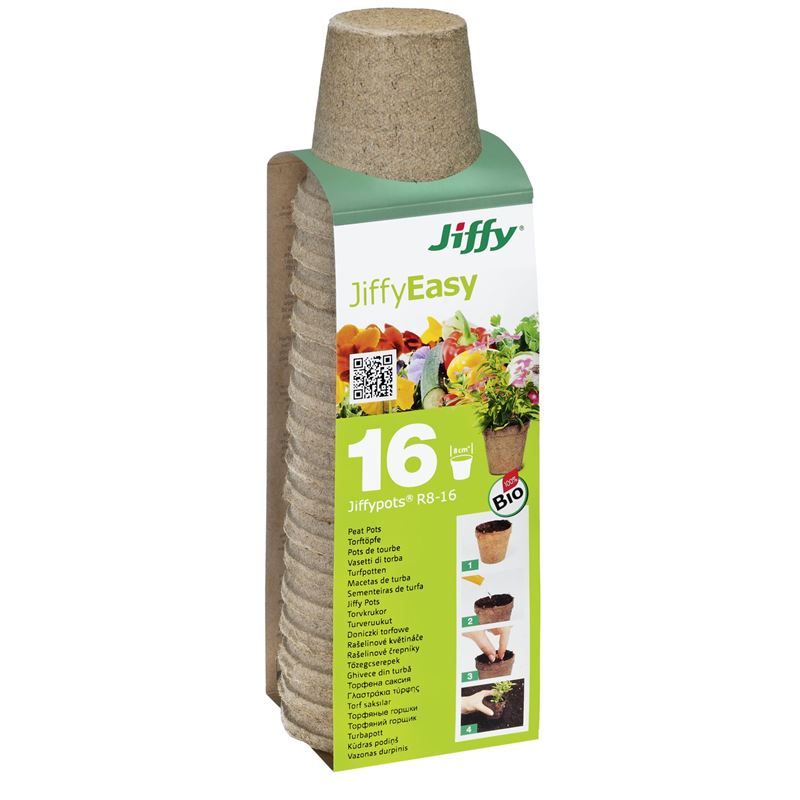 Rašelinový květináč Jiffypot® R8-16, 8 cm - balení 16 kusů