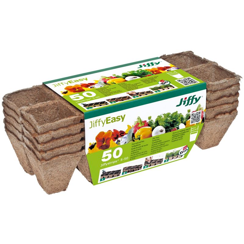 Rašelinový kontejner Jiffystrips® 5-50, 4,5x4,5 cm - plato 10ks, 5 plat v balení